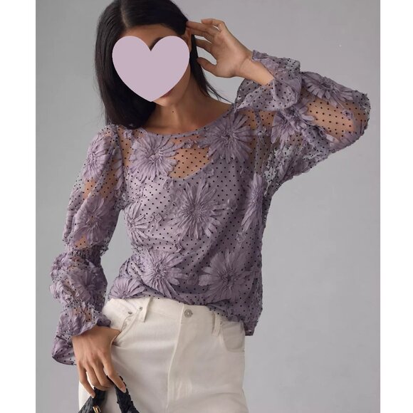 Anthropologie Tops - Anthropologie Eva Franco Lace Floral Blouse Purple XL